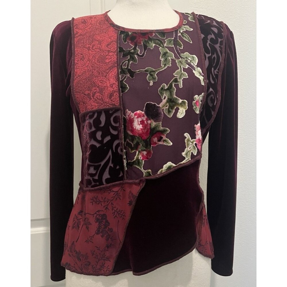 Spencer Alexis Velvet Patchwork Boho Fairy Goth Romantic Blouse size 6 Ren Fair